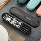 Travel cutlery set, 18/8 stainless steel cutlery, Reusable utensils set with case, Portable Silverware Lunch Box for Camping and Office (Black)