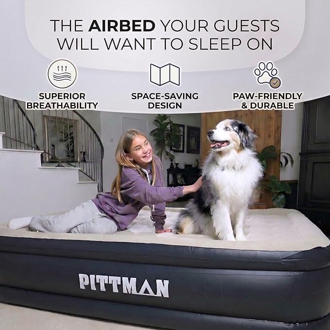 Pittman - Air Mattress Queen with Built in Pump - 18" Queen Air Mattress - Comfort Series Self Inflates & Deflates Fast - Easily Folds Away - Treat Your Guests to a Luxury Air Bed