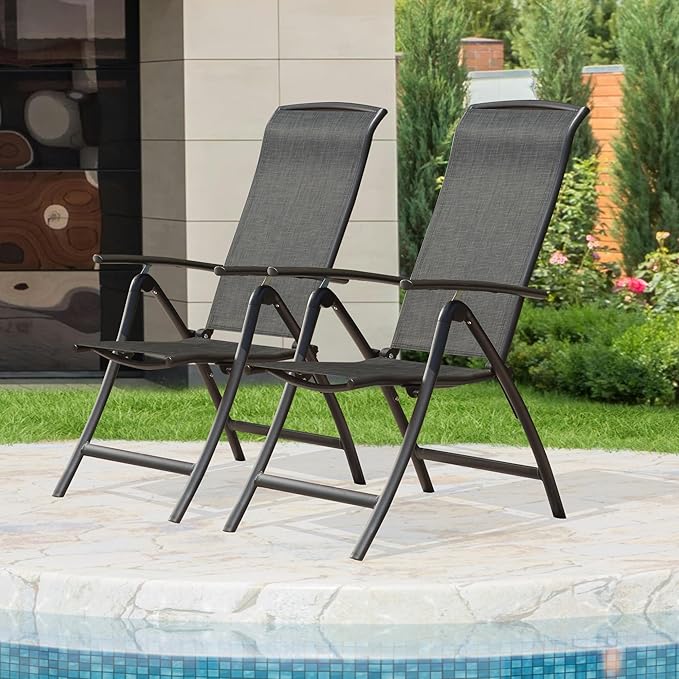 Domi Folding Patio Chairs Set of 2, Aluminium Frame Reclining Sling Lawn Chairs with Adjustable High Backrest, Patio Dining Chairs for Outdoor, Camping,Porch,Balcony(Textilene Fabric)