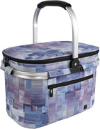 ALLCAMP Picnic Basket - Insulated Cooler, Thickening Foldable Picnic Basket with Removable Baskets & Sewn-in Frame, Basket for House Warming Gifts New Home(Purple Pattern)
