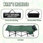 LITTLE EXPLORERS Kids cot, Child Camping and Travel Cot, Kids Cots for Sleeping, Foldable Bed for Kid, Includes Pillow and Bag | Age 3-12 | 60inch
