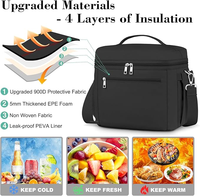 DALINDA Lunch Bag Cooler Bag Lunch Box for Women Men, 13L Large Insulated Leak Proof LunchBox Lightweight for Picnic,Grocery,Beach,Camping,Travel,Work