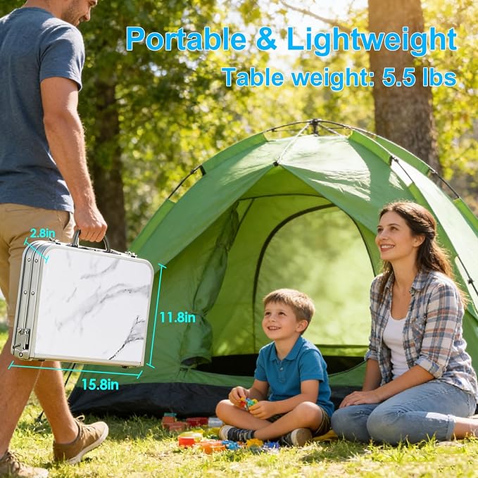 Small Folding Camping Table, 2ft Portable Table with 3 Adjustable Heights, Aluminum Lightweight Foldable Picnic Table with Mesh Layer and Extension Legs for RV, BBQ and Indoor