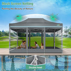 COBIZI 10x15 Heavy Duty Pop-Up Canopy Tent With Sidewalls, Waterproof Easy Setup, Mosquito Netting, Outdoor Instant Screen for Parties, Wedding, Backyard - Carry Bag Included, Gray