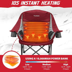 Heated Camping Chair, 3 Heat Levels Oversized Padded Lawn Chair with Side Pockets and Cup Holder, Outdoor Heating Folding Camp Chair for Adults, Fishing, Sports, Picnic, up to 500lbs, Style 3