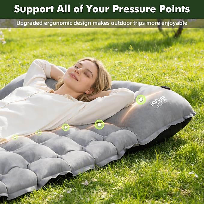 HiiPeak Camping Sleeping Pad, Ultralight Camping Mat with Pillow, Built-in Foot Pump Inflatable Sleeping Pads Compact for Camping Backpacking Hiking Traveling Tent