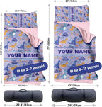 Personalized Toddler Nap Mat for Preschool, Custom Name Kids Sleeping Bag for Daycare, Kindergarten Roll Up Sleeping Mat with Removable Pillow and Soft Blanket, Fun Themes for Boys & Girls