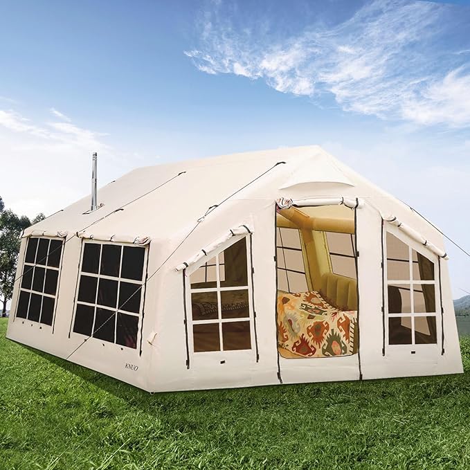2025 Upgraded Waterproof Inflatable Camping Tent, Large Blow-Up Air Tent, No Assembly Needed Luxury Glamping House, Oxford Fabric