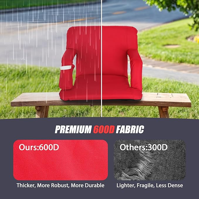Wide Stadium Seat for Bleachers with Back Support -2 Pack Reclining Adults Camping Stadium Chair Extra Thick Cushion Bleacher Seats Waterproof Black