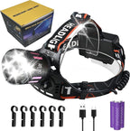 Headlamp Rechargeable 150000LM Bright Head Lamp, 40H Type-C Cable Adjustable Headlight Outdoor, 4Mode Head Lights for Forehead, 90° LED Waterproof Headlamps Adults Camping Hiking
