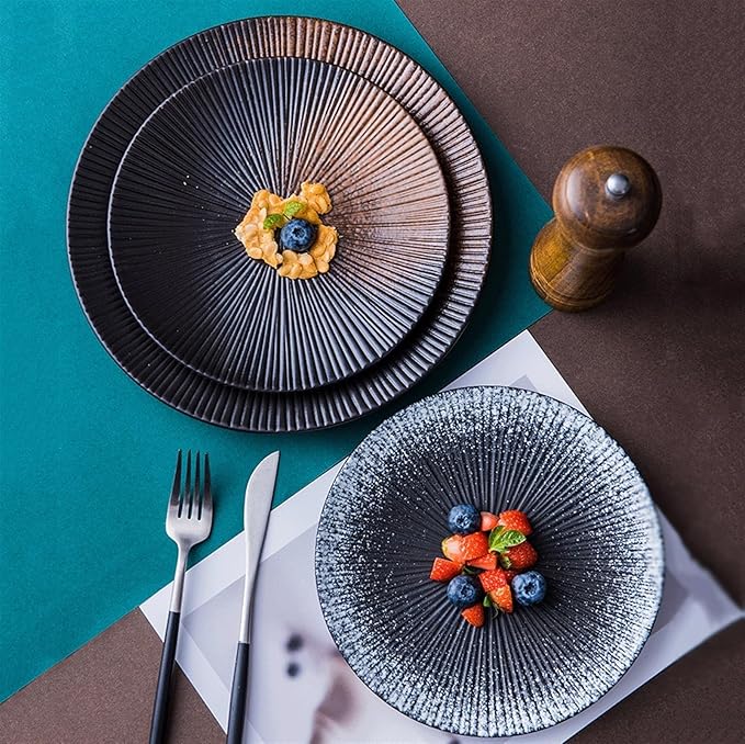 Camping Plates Fruit Tray Ceramic Flat Plate Dessert Plate Salad Plate Dinner Plate Home Tableware Kitchen Restaurant Flat Plate Round Steak Plate Decorative Plate(03,B)