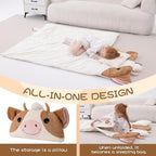 70" 4.2lbs Cow Thickened Kids Nap Mat for Preschool, Daycare,Kindergarten,Soft Washable for Boys and Girls, 2-in-1 Stuffed Animals Sleeping Bag and Pillow, Sleep Sack for Toddlers
