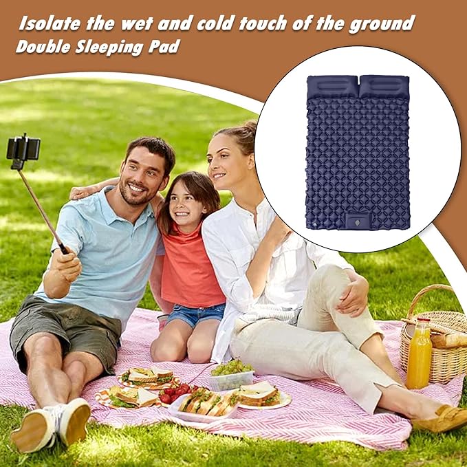 Inflatable Travel Mat with Built-in Pillow - Double Sleeping Pad, Compact Lightweight Gear for Camping Hiking Trekking Tent Backpacking Outdoor Adventures Rest Comfort Air Cushion