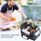 FREECOLSH Black Waterproof Caddy, 16" x 11" x 11", with Detachable Strap and Shoulder Pad for Carrying Utensils and Camping Supplies