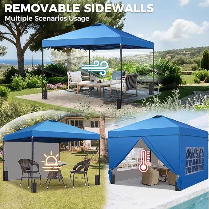12x12 FT Pop Up Canopy, Instant Canopy Tent with 1-Button Push, 4 Removable Sidewalls, Sandbags, Wheeled Bag for Outdoor Activities & Events