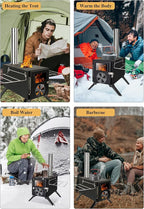 Camping Stove for Hot Tents, LAMA 304 Stainless Steel Wood Burning Stove with Stainless Wall Chimney Pipes for Tents, Shelter, Outdoor Portable Stove for Camping Heating and Cooking
