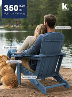KINGYES Folding Adirondack Chair Set of 4, Dual Cup Holders & All-Weather HDPE, Wood-Like Patio Chair for Backyard, Camping, Pool & Fire Pit, Navy
