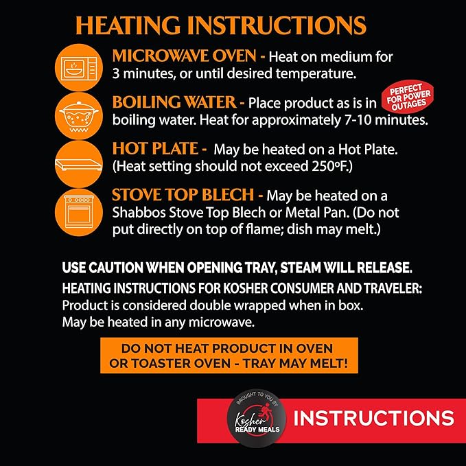 KJ Poultry Kosher Ready Meals - Beef Pepper Steak & Rice, MRE Meat Meals Ready to Eat (1 Pack) Prepared Entree Fully Cooked, Shelf Stable Microwave Dinner Travel, Military, Camping, Emergency Survival