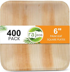 Raj Palm Leaf Bulk Plates 6" 400 Square Plates like Bamboo plates Disposable, Decorative Compostable Tableware for wedding, Lunch, Dinner, Birthday, Camping, Outdoor BBQ, Picnic