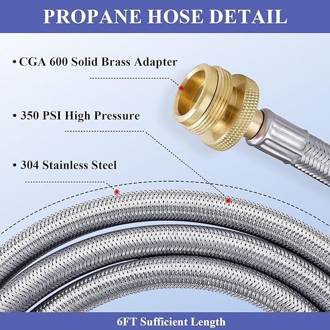 6 FT Propane Hose Adapter with Gauge, Propane Tank Adapters Hose for 1lb Portable Appliances, Propane Tank Adapters for Weber Q Grills Coleman Stoves Blackstone Griddles