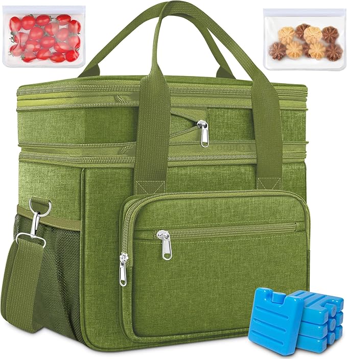 Coobiiya Large Expandable Insulated Lunch Bag Cooler Bag，12-23L Lunch Box for Men Double Deck Leakproof，Heavy Duty LunchBag Cooler Bags for Camping, Travel, Kayaking & Beach