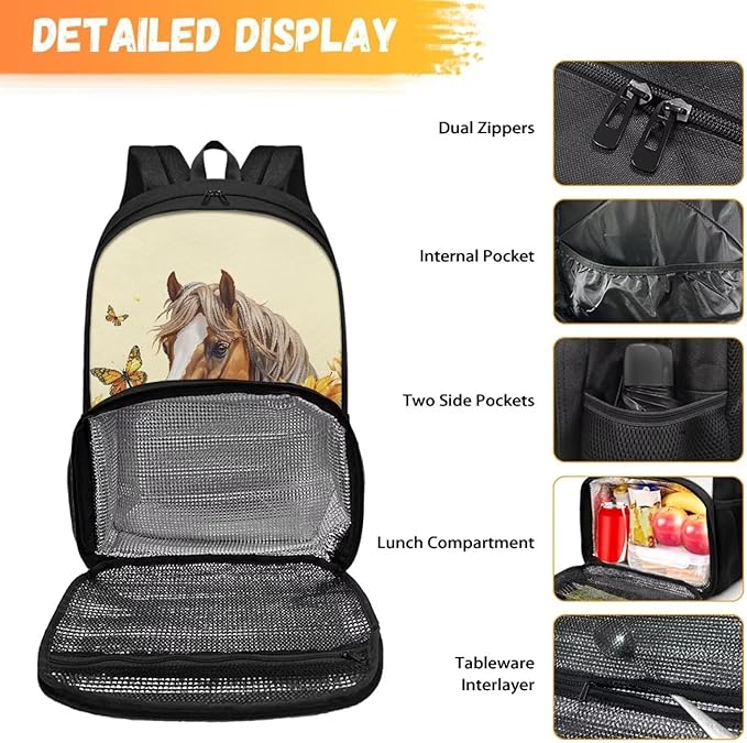 Sunflower Horse Extra Large Travel Laptop Backpack Reusable School Business Work All In One Meal Bag Hiking Insulated Cooler Lunch Backpack for Men Women