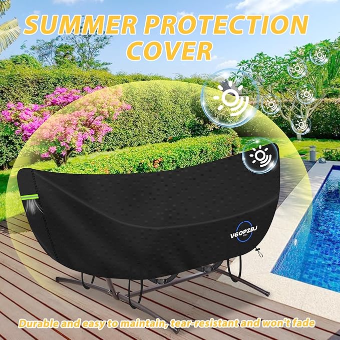 Hammock Cover Waterproof, 600D Heavy Duty Oxford-Thickened Cover for 10 - 12FT Hammock Stand With Handles,Vents,Click-Close Straps & Reflective Strip All Weather Protection