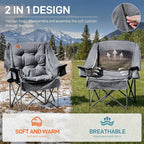 EVER ADVANCED XL Camping Chair with Detachable Cushion, Mesh Chair for Adults Foldable, Oversized Heavy Duty Folding Chair with Cooler Mesh Pocket Cupholder Outdoor Fishing, Supports 400LBS Grey
