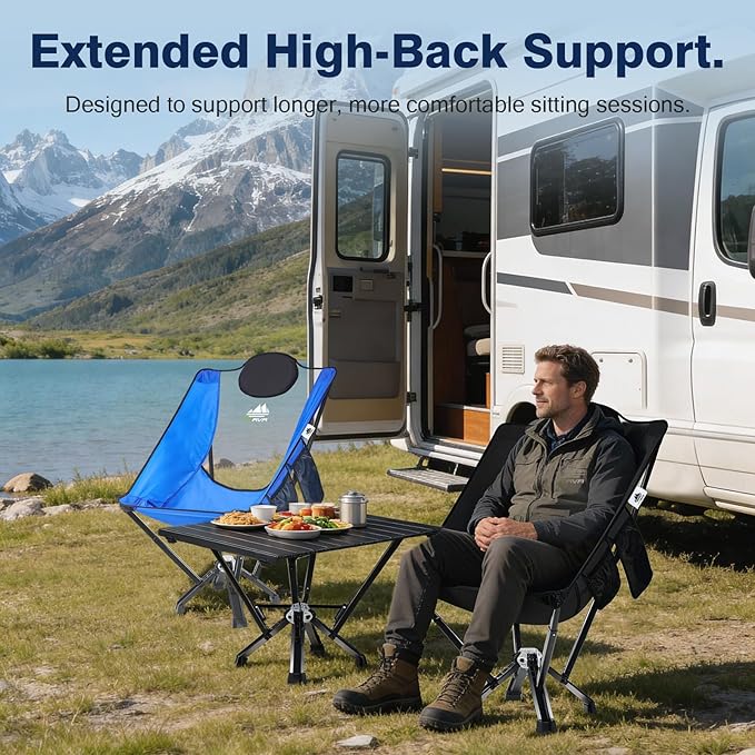 Utility-Grade High-Back Folding Chair — Stable One-Piece Structure, Extended Back Support for Longer Sitting, Reinforced Aluminum Frame, Portable Chair for Camping, RV & Outdoor Use