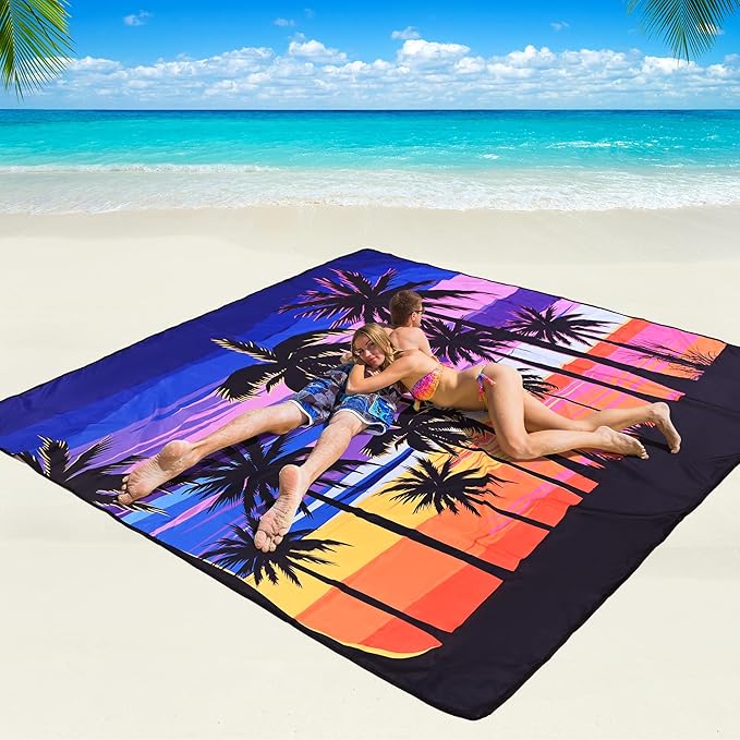 Beach Blanket Waterproof Sandproof Beach Mat 79" X 83"/10'x9'for 2-8 Adults Quick Drying Outdoor Picnic Mat Beach Accessories for Travel, Camping, Hiking