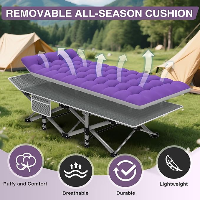 ZENPETIO 28In Folding Camping Cot for Adult, Portable Sleeping Cot with Mattress, Outdoor Heavy Duty Cot Bed for Camp with Carry Bag for Home, Office, Camp, Travel, Vacation(Max Loading 500lbs)