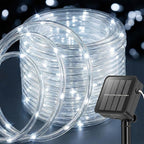 ANJAYLIA 33FT 100 LED Solar Rope Lights Outdoor Waterproof, Solar Powered Rope String Lights with 8 Modes for Outdoor, Patio, Garden, Camping, Holiday & Christmas Décor Cool White