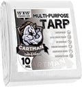 CARTMAN Finished Size 15x15 Feet 10 Mil White Heavy Duty Poly Tarp, Multipurpose Protective Cover, UV Resistant, Waterproof Poly Tarpaulin with Reinforced Edges Tarpaulin with Reinforced Edges