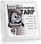CARTMAN Finished Size 15x15 Feet 10 Mil White Heavy Duty Poly Tarp, Multipurpose Protective Cover, UV Resistant, Waterproof Poly Tarpaulin with Reinforced Edges Tarpaulin with Reinforced Edges
