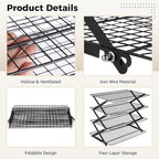 4-Tier Collapsible Cooling Rack, Adjustable Stackable Wire Baking Rack, Iron Wire Rack 17.72 x 9.72 x 16.81 in, Foldable Storage Shelf for Camping Picnic, Roasting Grilling Drying