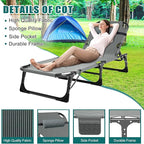 DoCred Folding Lounge Chair with Mattress, 5 Position Adjustable Folding Sleeping Bed Cot Chaise Lounge Chairs Perfect for Sunbathing, Camping, Pool, Beach, Patio