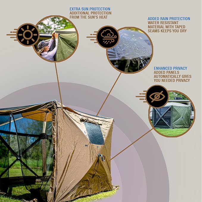 Clam Quick-Set Wind & Sun Panels – 3-Pack Tan Accessory for Pop-Up Screen Shelter – Durable Sidewalls for Privacy, Shade & Weather Protection – with Carry Bag – Tent Not Included