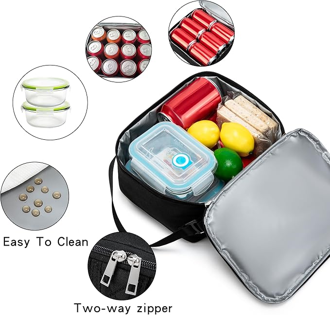 BEIMILY Small Insulated Lunch Bag,Lunch Box for Men Women Adults,Portable Refrigerated Lunch Box,Soft Insulated Tote Bag for Office Work Picnic with Comfort Handle and Removable Hand Strap (Black)