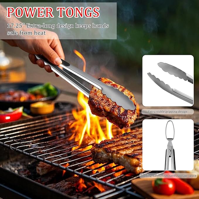 5-Piece Grill Tools Set, BBQ Grilling Accessories with Spatula, Tongs, Portable Grill Utensils Set with Hooks & Storage Apron, Stainless Steel Grilling Tools Kit, Gifts for Men Dad