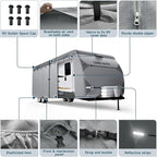 Umbrauto RV Cover 16-18ft: 7 Layers Travel Trailer Cover, Waterproof Camper Cover, Toy Hauler Cover with Tongue Jack Cover, Extra Windproof Ropes, Gutter Covers