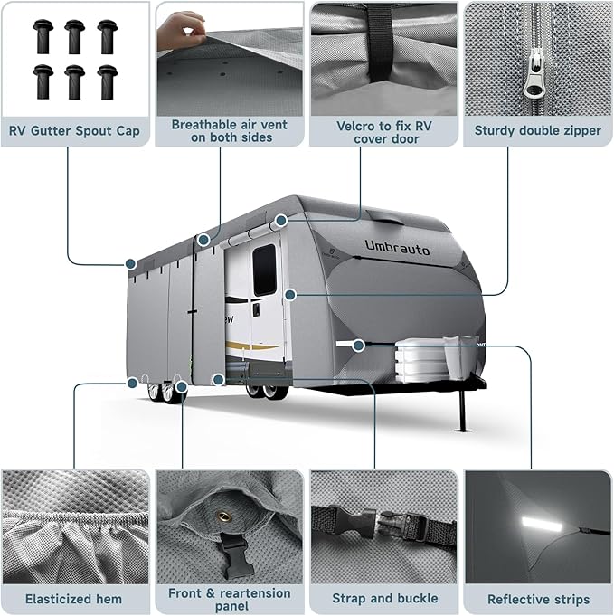 Umbrauto RV Cover 16-18ft: 7 Layers Travel Trailer Cover, Waterproof Camper Cover, Toy Hauler Cover with Tongue Jack Cover, Extra Windproof Ropes, Gutter Covers
