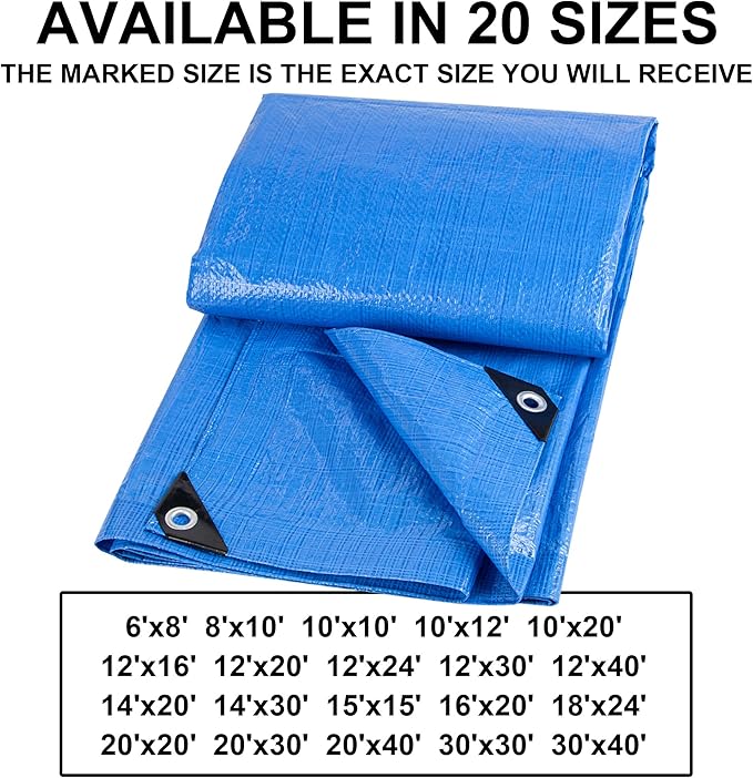 CARTMAN Finished Size 8x10 Feet Blue Poly Tarp 5 Mil Thick, Multipurpose Protective Cover for Camping, Tent, Boat, RV, Car