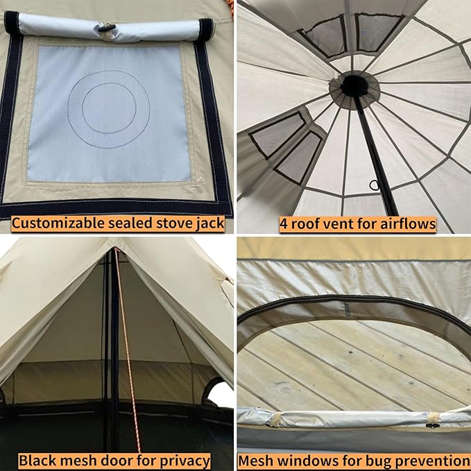 DANCHEL OUTDOOR B2 Portable Yurt with Stove Jack for Winter Camping, 4 Season Bell Tent Large Hot Tent 4/6 Person Family Camping Glamping Party 300D Oxford Khaki, 13ft/16.4ft