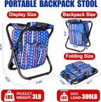 Kikerike Backpack Stool Cooler Chair Heavy Duty 300 LBS Max Load Portable Lightweight Stool Backpack Folding Fishing Cooler Seat for Camping Hunting Fishing - American Flag