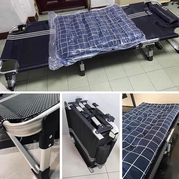 Aluminum Alloy Frame Camping Cot, Portable Folding Bed with Mattress, 5-Position Folding Chaise Lounge Chair for Indoor Outdoor