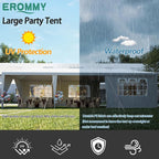 EROMMY 10x30FT Outdoor Party Tent, White Waterproof Event Canopy with 6 Removable Sidewalls & 2 Zipper Doors for Wedding, Birthday, BBQ, and Holiday Celebrations