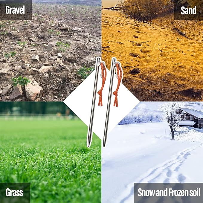 TiTo Titanium Tent Pegs Stakes Lightweight Snowfield Grassland Heavy Duty Tent Nails for Outdoor Camping Hiking and Plant Support Garden Stakes 4pcs/6pcs (7×200mm-4pcs)