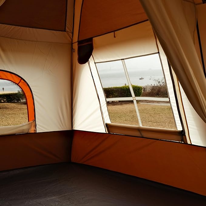 KTT Large Tent 8-10-12 Person,Family Cabin Tents,2 Rooms,2 Doors and 4 Windows with Mesh,Straight Wall,Waterproof,Double Layer,Big Tents for Outdoor,Picnic,Camping,Family Gathering