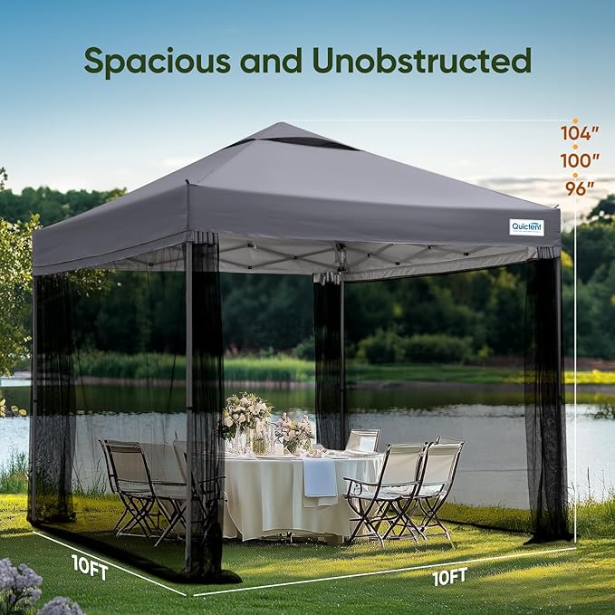 Quictent 10x10 Pop Up Screened Canopy Tent, Instant Setup for 1 Person with Netting, Portable & Compact, Waterproof & UV Protection, Ideal for Camping, Beach, Parties, and Outdoor Events
