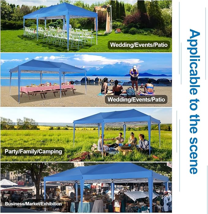 COBIZI Canopy 10x20 Pop Up Canopy with 6 Sidewalls,Waterproof Canopy Outdoor Event Shelter UPF 50+ Gazebo Tents for Parties Beach Camping Wedding Commercial Instant Easy up Canopy 10x20,Blue